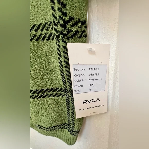RVCA‎ XS Leaf Green Plaid Crop Sweater Betty Top Short Sleeve Grunge NWT - Picture 9 of 12